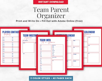 Team Parent Organizer: Sports Team Manager Planner (PDF Download)