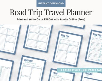 Planificador de viajes por carretera en PDF: Itinerario de viaje, lista de equipaje (descarga digital)