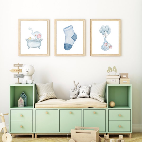 Bedtime For Elephant Digital Prints for Boys, Bedroom, Nursery, Birthday Party, Play Room, Office, School Room (8.3 x 11.7 in)