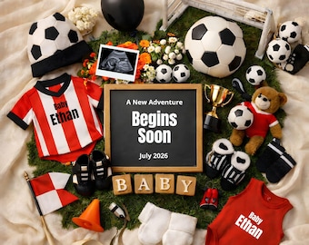 Soccer Baby Announcement Digital Template, Editable Pregnancy Reveal, Neutral Baby Reveal, Canva Template