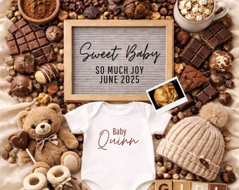 Choco Boho Baby Announcement Digital Template, Editable Pregnancy Reveal, Neutral Baby Girl, Canva Template