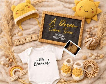 Boho Sunshine Baby Announcement Digital Template, Editable Pregnancy Reveal, Neutral Baby Reveal, Canva Template