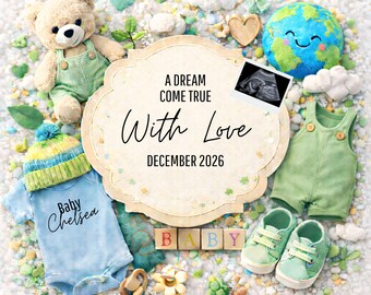 Earth Baby Announcement Digital Download, Neutral Pregnancy Reveal, Canva Template