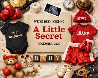 Boxing Baby Announcement Digital Template, Editable Pregnancy Reveal, Neutral Baby Reveal, Canva Template