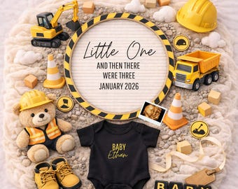 Construction Baby Announcement Digital Template, Under Construction Pregnancy Reveal, Neutral Baby Reveal, Canva Template
