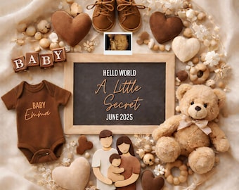 Family Baby Announcement Digital Template, Growing Family Reveal, Neutral Baby Announcement, Canva Template