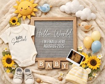 Little Sunshine Baby Announcement Digital Template, Summer Pregnancy Reveal, Neutral Baby Reveal, Canva Template