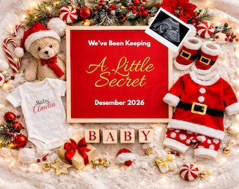 Christmas Baby Announcement Digital Template, Editable Pregnancy Reveal, Neutral Baby Reveal, Canva Template