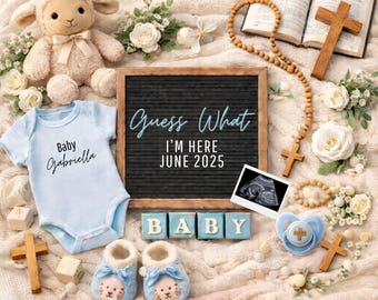 Christian Baby Announcement Digital Template, Faith Pregnancy Reveal, Religious Baby, Canva Template