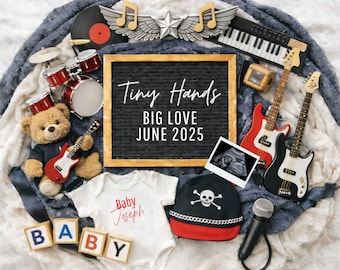 Rocker Baby Announcement Template, Editable Music Pregnancy Reveal (Canva Digital Download)