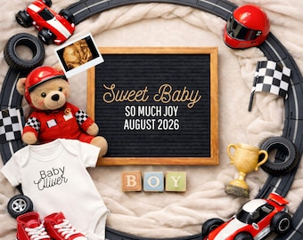 Race Car Baby Announcement Template, Editable Racing Pregnancy Reveal (Digital Download, Canva Template)