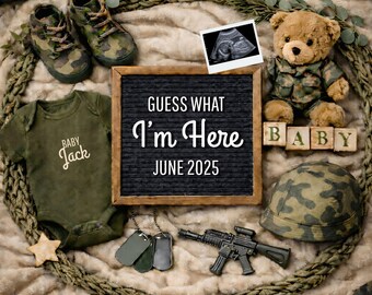 Military Camo Baby Announcement Template, Editable Army Pregnancy Reveal (Canva Digital Download)
