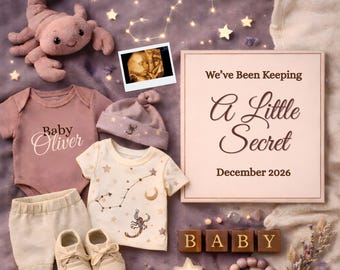 Scorpio Zodiac Baby Announcement, Canva Template, Astrology Pregnancy Reveal, Editable file, Digital Download