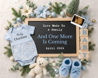 Snowflake Baby Announcement, Blue Pregnancy Reveal, Editable Canva Template (Digital Download)