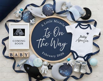Astronaut Baby Announcement, Canva Template, Space Pregnancy Reveal, Editable file, Digital Download