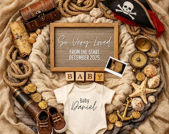 Pirate Baby Announcement Template, Nautical Pregnancy Reveal (Canva Digital Download)