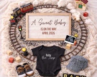 Train Baby Boy Announcement, Railway Pregnancy Reveal (Canva Template)