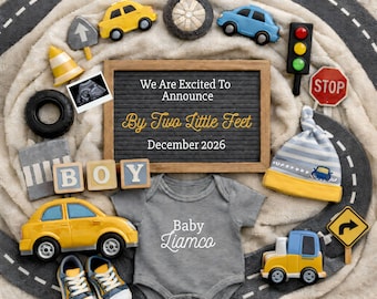 Little Driver Baby Announcement, Canva Template, Car Theme Pregnancy Reveal, Editable file, Digital Download