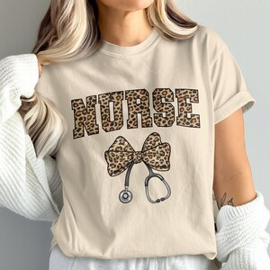 Nurse Leopard Print Bow Shirt, Stethoscope Bow, Nurse Coquette Gift for Her, Gift for Nurse, Nursing School Graduate, Nurse Appreciation