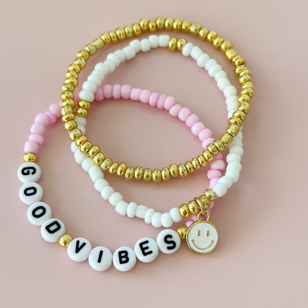 Good Vibes Bracelet Stack | Bracelets | Friendship Bracelets | Bracelet Stack | Stack of 3 | Colorful Bracelets | Arm Candy | Beaded