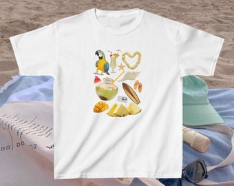 Beach Day Collage Tee, Coquette Baby Tee, Girlhood Shirt, Y2K Aesthetic