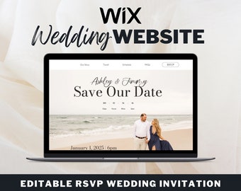 Modelo de site Wix, convite digital de casamento "Reserve a Data", site de noivado, confirmação de presença online para casamento.