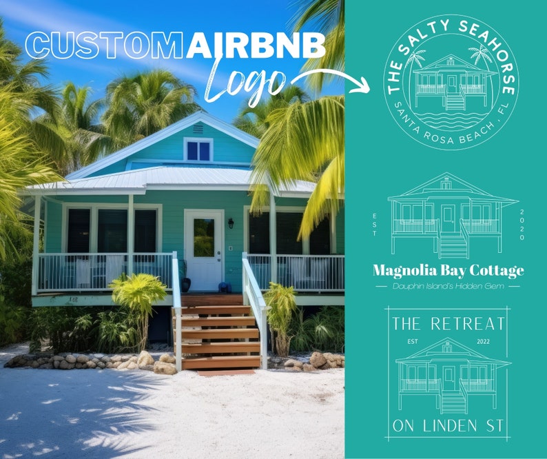 Custom Airbnb Logo Coastal Logo Beach House Logo Real Estate Logo Hand Drawn Logo image 1
