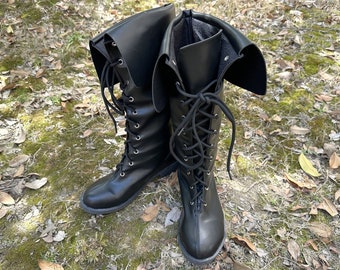 Bottes médiévales noires de la Renaissance, bottes médiévales de pirate de GN, chaussures de bottes de Viking gothiques viking adultes unisexes, chaussures de costume vintage de Ren Faire