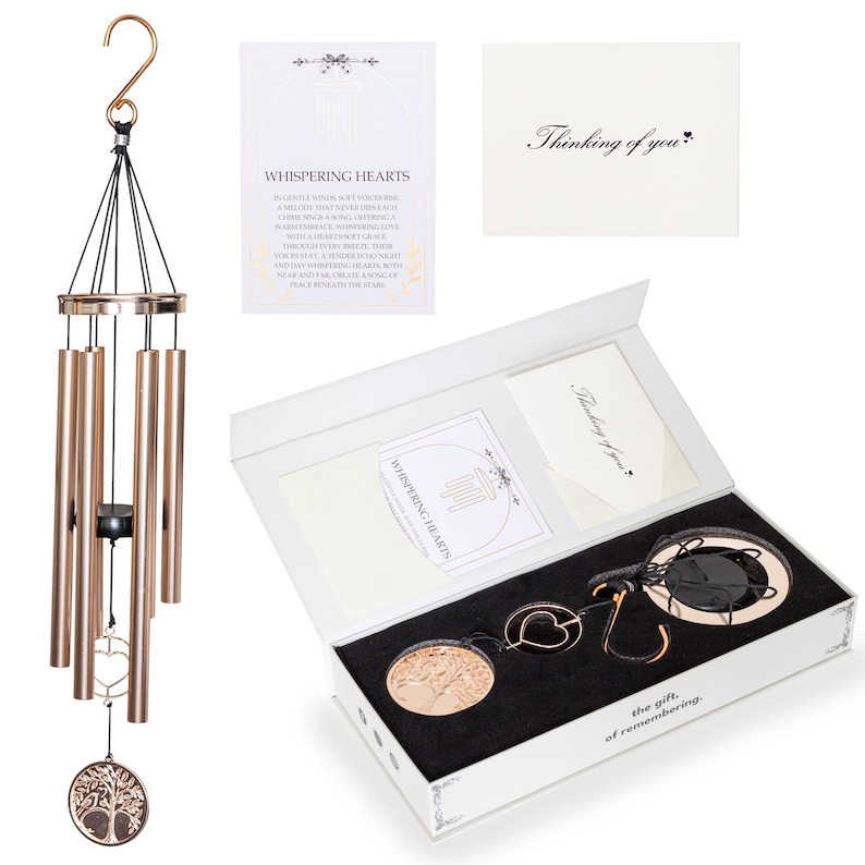 30” Wind Chime with Gift Box – Whispering Hearts Collection – Platinum Rose - Thumbnail 2