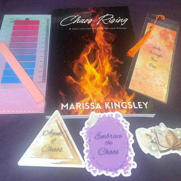 Chaos Rising: A Collection of Poetry and Prose Book Bundle Signed Copy Bookmark, Stickers, Stationary