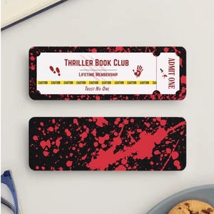 Thriller Book Club Bookmark | Ticket Bookmark for Readers | True Crime | Mystery Books