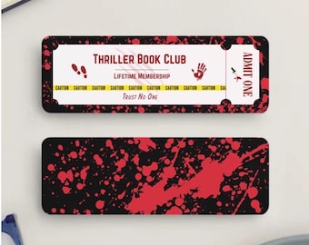 Thriller Book Club Bookmark | Ticket Bookmark for Readers | True Crime | Mystery Books