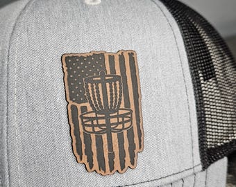 Disc Golf Enthusiast Hat with Laser Engraved American Flag Patch - Richardson 112