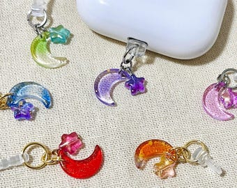 Star moon dust plug | celestial phone charm | matching friendship charm | cute bag charm | kindle charm | switch controller accessory