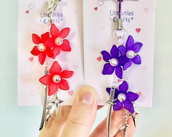 Acheron hsr keychain/phone charm | Honkai Star Rail inspired accessories | cute anime phone charm | cosplay | red purple flower keychain