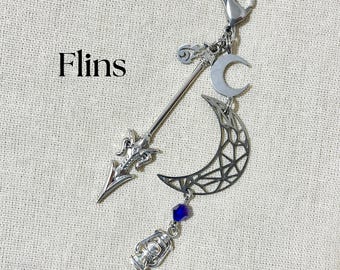 Llavero/colgante para móvil de Flins / Accesorios inspirados en Genshin Impact / Correa para móvil con luna plateada / Colgante para bolso kawaii / Joyería de cosplay de anime