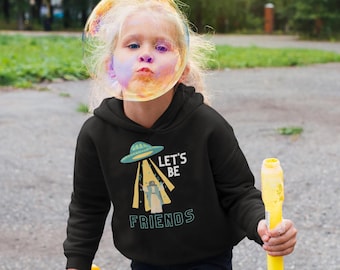 Let's Be Friends UFO Jesus Alien Abduction Toddler Hoodie | Cute Alien Graphic