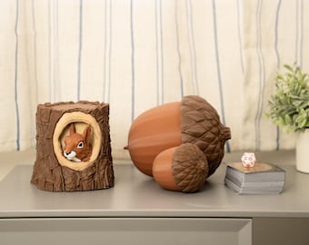 Squirrel Deck Box | Tree Stump Design | MTG Commander Card Holder | Woodland Gaming Gift | Acorn Dice Box | TTRPG Accessories