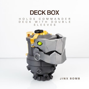 Magic: The Gathering Commander Deck Box 'Jinx Bomb' - Porta-cartas mecânico com espaço para dados | Estojo para cartas de MTG de fantasia