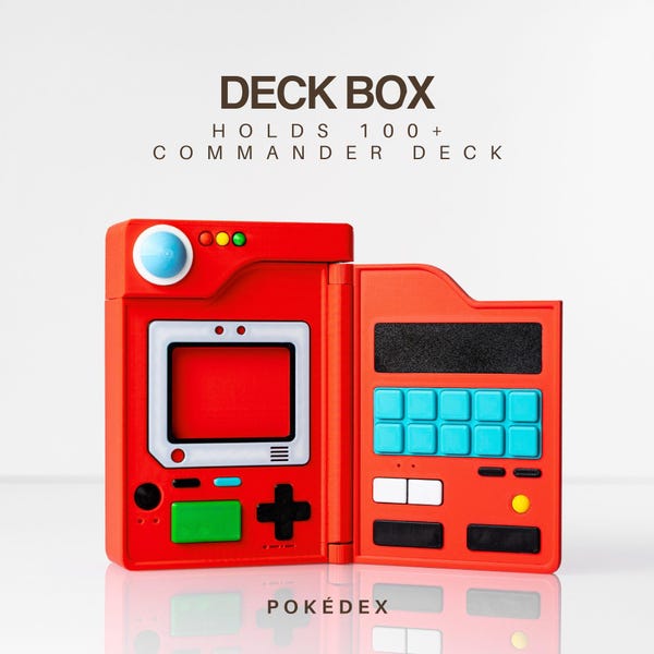 MTG Commander Deck Box 100+ Double Sleeved – Pokédex Retro Device Card Storage with Display Window