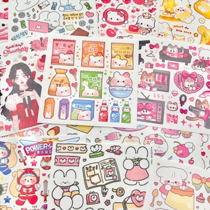 10 feuilles d'autocollants coréens non découpés au hasard - Stickers kawaii - déco, papeterie
