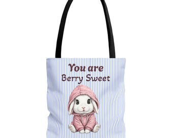 Bolso de mano con diseño de conejito adorable / Ilustración de conejito lindo, fondo a rayas