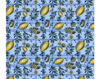 Tela con estampado de azulejos de cítricos de limón cortada a medida