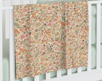 Manta para bebé con estampado de animales del bosque otoñal / Estampado floral de zorro y helecho