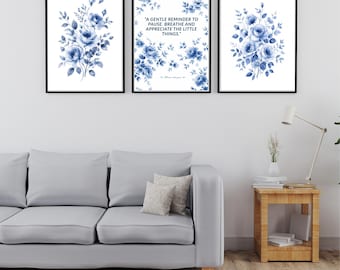 3 láminas decorativas florales para pared a juego, descarga digital, decoración para la pared del dormitorio.