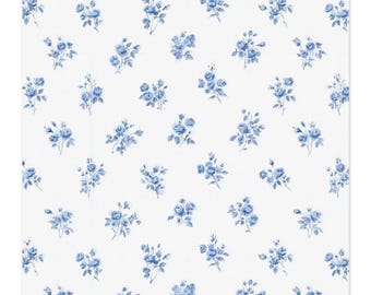 Tela con estampado de ramitas florales azules, cortada a medida, sarga de algodón / estampado de rosas pequeñas