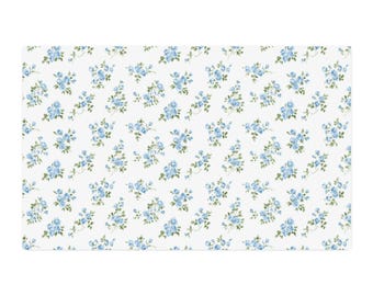 Tela con estampado floral azul cortada a medida, sarga de algodón / estampado de ramo pequeño