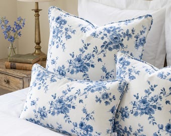 Tela de algodón con estampado floral azul cortada a medida / Estampado floral rústico