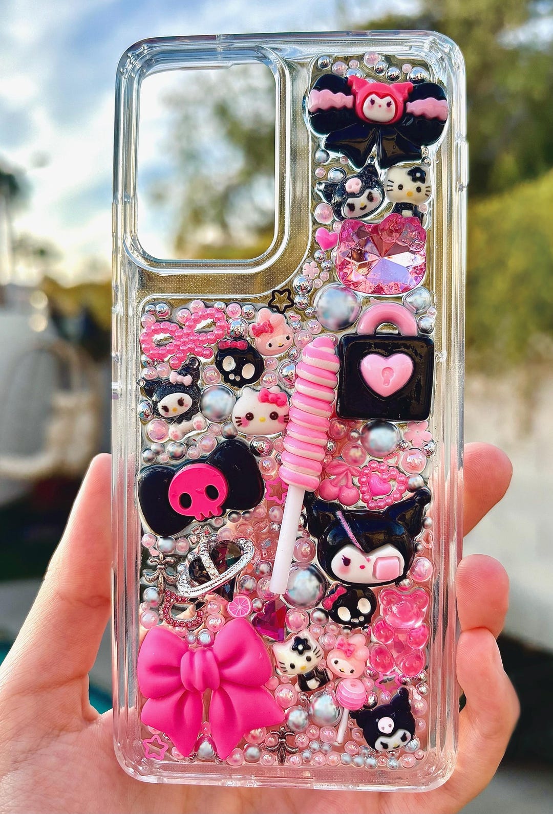 Cute Pretty Black Pink Junk Baddie Y2K Phone Case - Customized Handmade ...