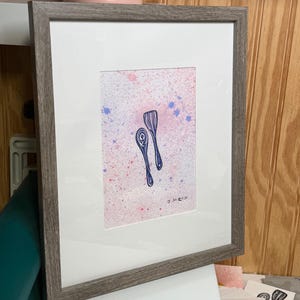 Wooden Spoon Wood Spatula ACEO Size Block Print Artwork, 2.5 x 3.5 inch Limited Edition
